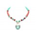 925 Sterling Silver Temple Tribal Tibetan Turquoise Coral Gem Stone Necklace